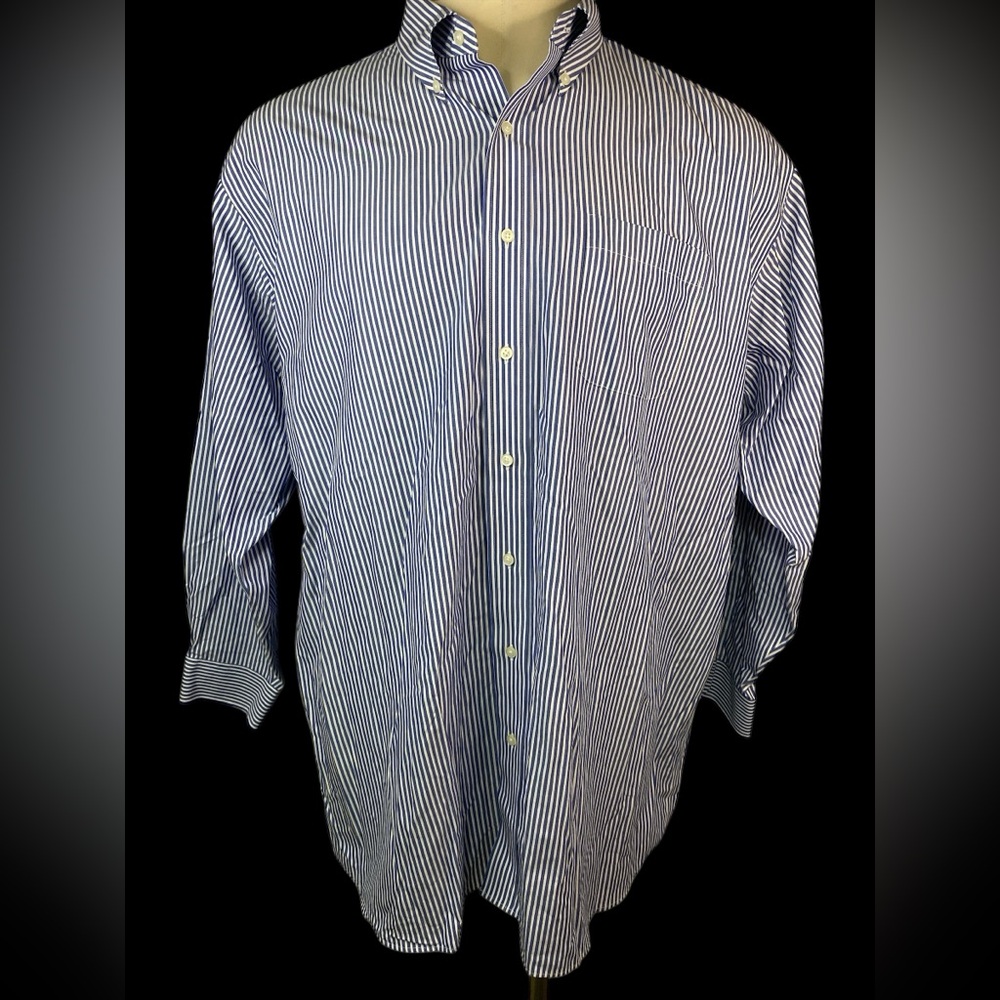 Jo’s A. Bank Traveler Traditional Fit Men's Blue Striped LS BU Shirt 18-34